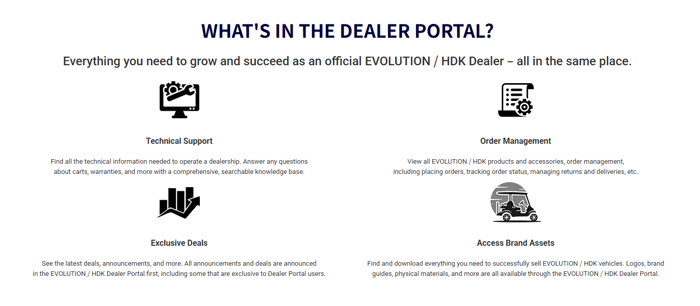 HDK dealer training session with partners reviewing electric golf cart specifications